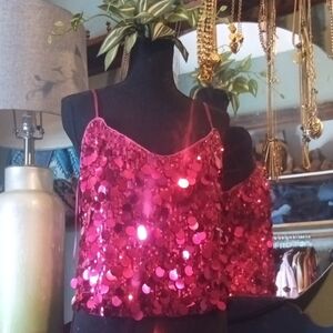 Lena Dazzling Fuchsia Sequin Top